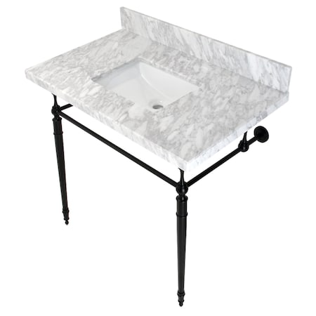 Fauceture KVPB3622M8SQ0 36" Console Sink with Brass Legs (8-Inch, 3 Hole), Marble White/Matte Black KVPB3622M8SQ0